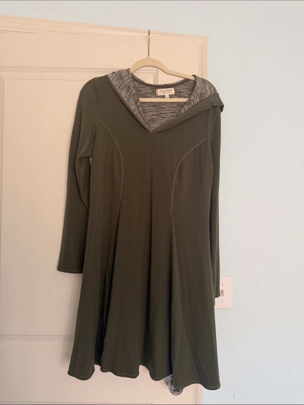 Max Studio Olive Green Long-Sleeve Hooded A-Line Dress/Tunic